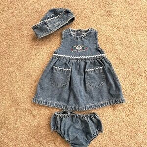 VTG Harley-Davidson Baby Girls Denim Dress Set 12M Dress Bloomers Born to Ride